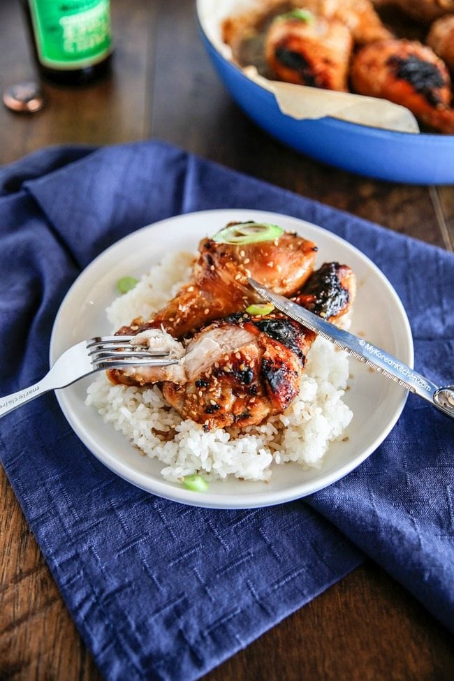 Honey Soy Chicken Drumsticks Over Rice | MyKoreanKitchen.com