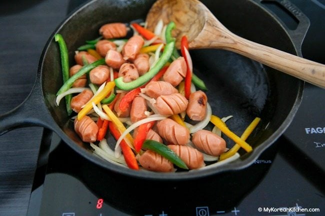 Stir fry Korean Vienna Sausages with Vegetables