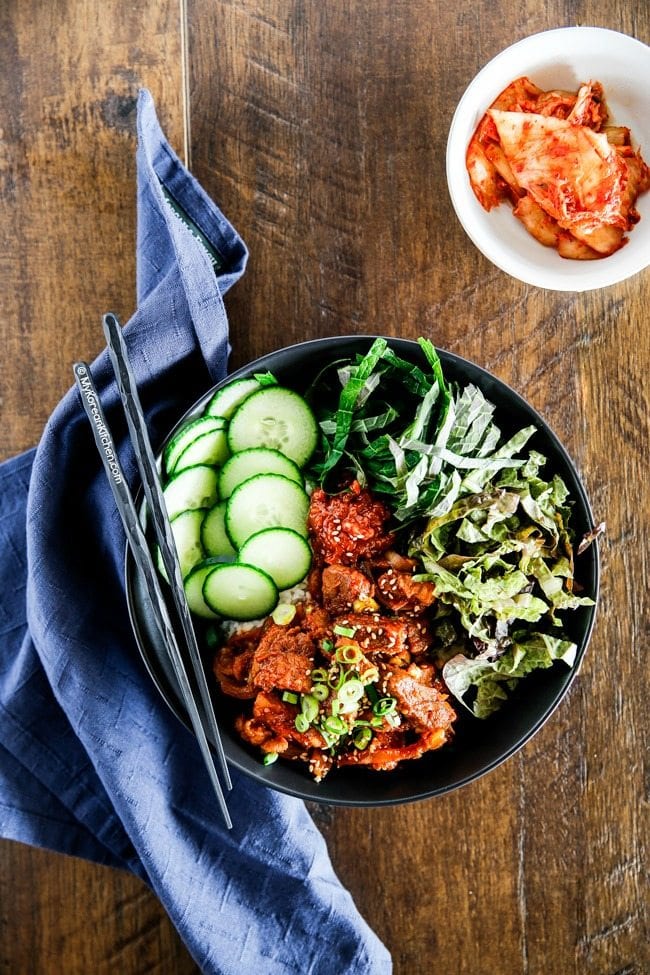 Spicy Pork Bulgogi Rice Bowl Platter | MyKoreanKitchen.com