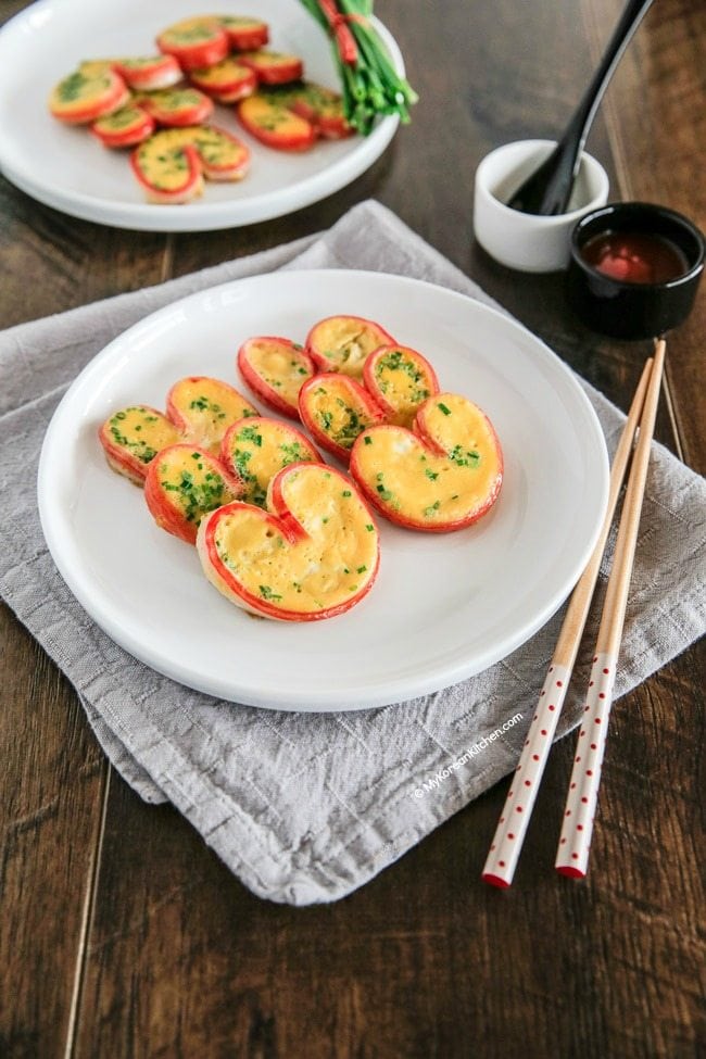 Heart Shaped Imitation Crab Meat Omelettes | MyKoreanKitchen.com
