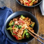 Easy Chicken and Broccoli Noodle Stir Fry. It's full of flavour and texture. Ready in 15 mins. | MyKoreanKitchen.com