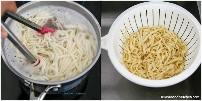Boiling kalguksu noodles