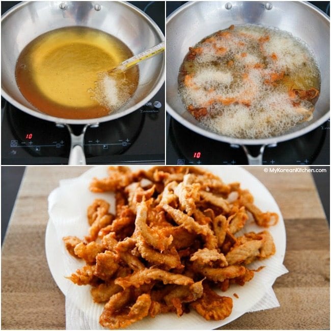 Deep frying Tangsuyuk (Korean sweet and sour pork)