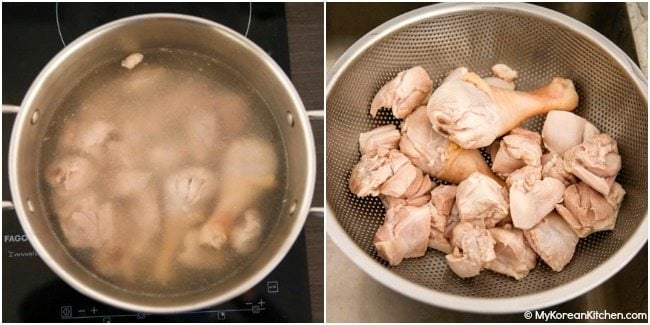 Parboiling chicken