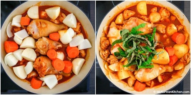Boiling chicken and vegetables