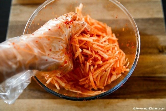 Shredded radish kimchi (Musaengchae) | MyKoreanKitchen.com