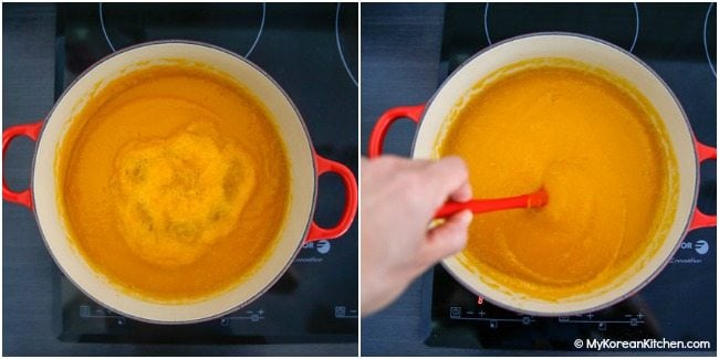 Boiling pumpkin porridge