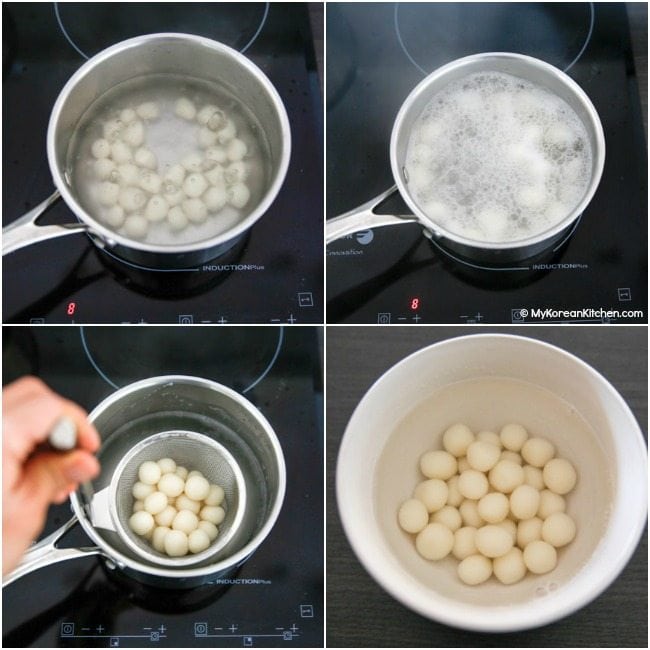 Boiling rice cake balls