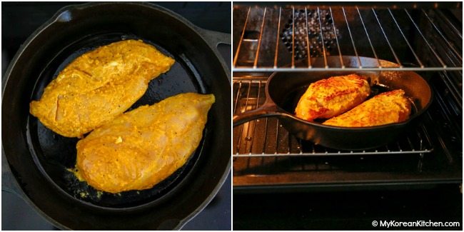 Cooking curried chicken in a skillet
