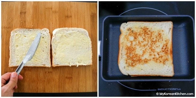 Toasting bread on a pan