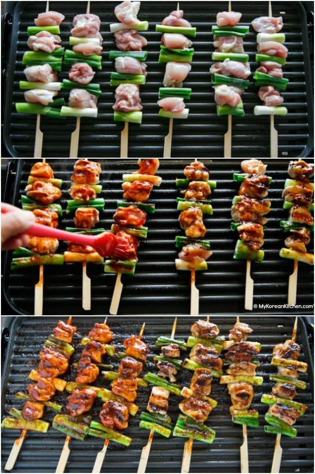 Chicken skewers on a grill