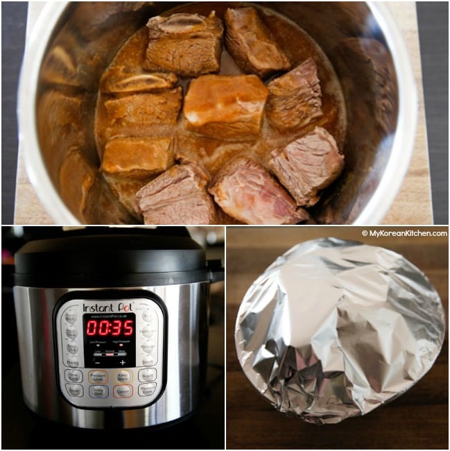 Short ribs and sauce in Instant Pot