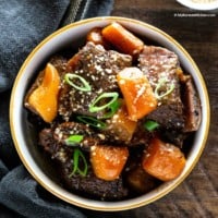 Pressure cooked Korean short ribs and carrots in a bowl