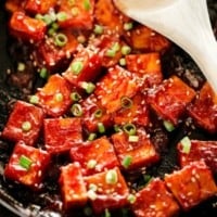 Spicy & Tangy Tofu in a skillet