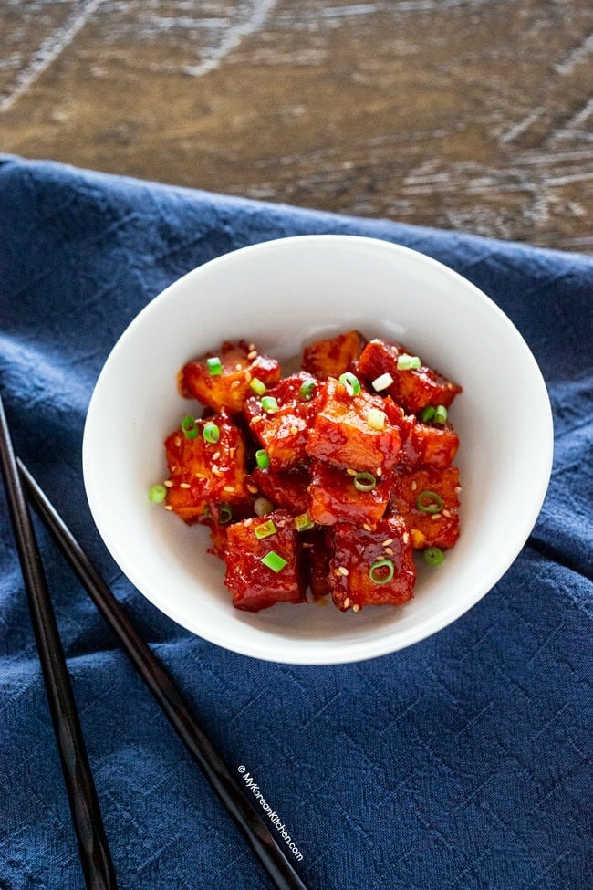 Spicy Korean Ketchup Tofu Served in a bowl