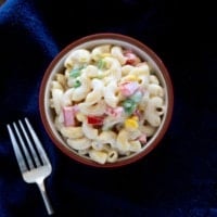 Macaroni salad in a small bowl