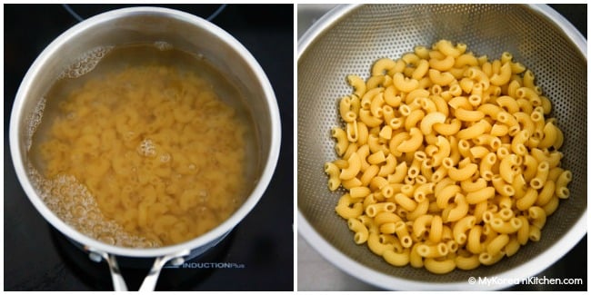  colagem de fotos-salada de macarrão cozido