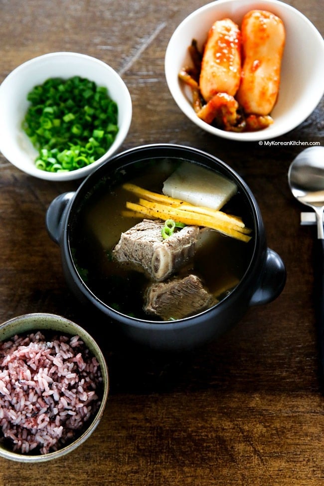 galbitang served with rice and ponytail radish kimchi