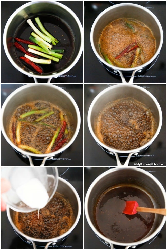 Making soy garlic sauce in a sauce pan