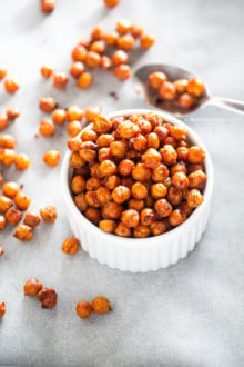 Air fried chickpeas in a white bowl