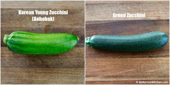 Collage picture of Korean zucchini and green zucchini