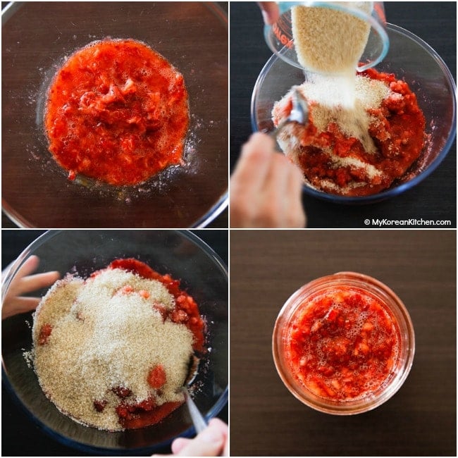 A collage image of how to make korean strawberry syrup