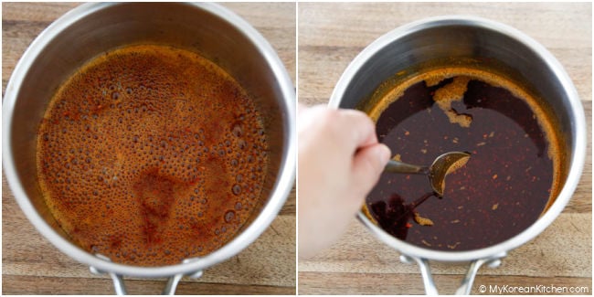 Steeping chili flakes in boiled oil