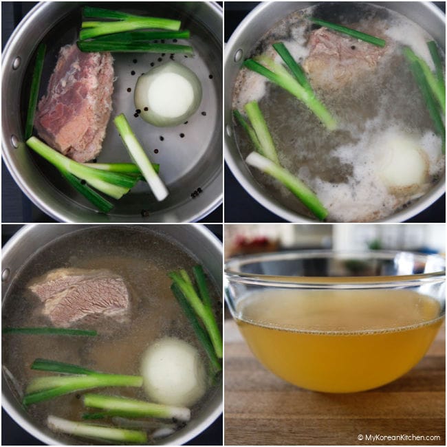 Collage image of making beef broth