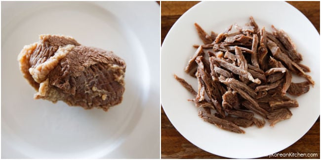 Shredded beef brisket on a plate