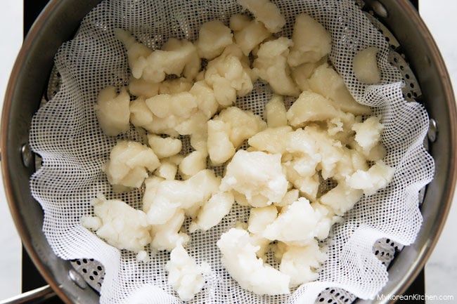 Hot steamed rice flour prepared for Korean rice cake dough