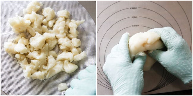 Hand-kneading garaetteok dough while warm