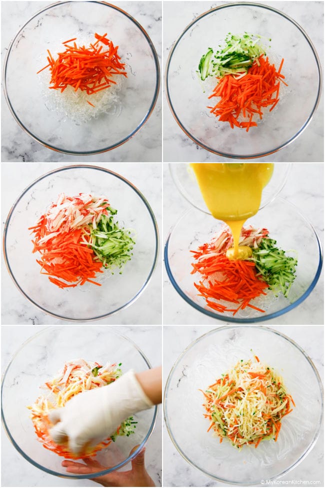 Step by step collage picture - how to make kelp noodle salad