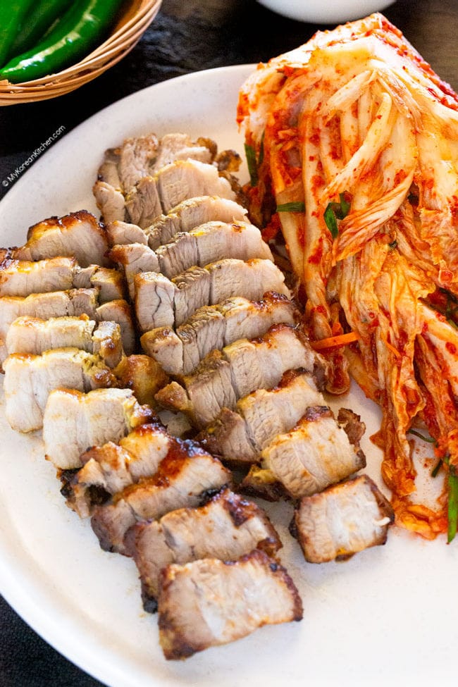 Air Fried Korean Pork Belly Served With Kimchi