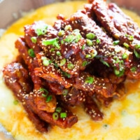 Spicy Korean baby back ribs on melted cheese