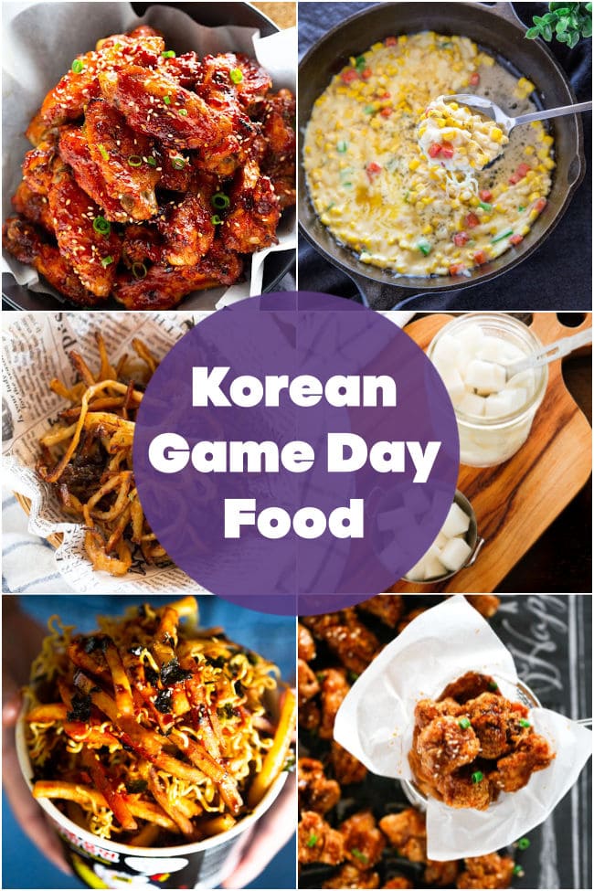 A collage image of Korean game day food.