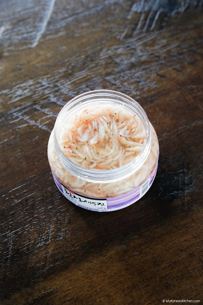 Salted shrimp in a clear container