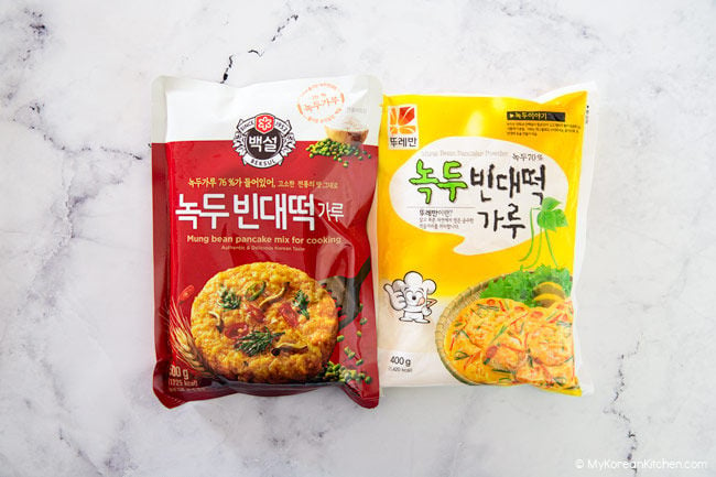 Two different Korean mung bean flour packages