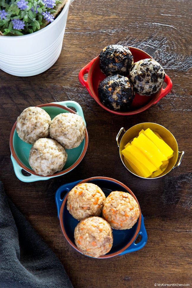 Korean rice balls served in small plates.
