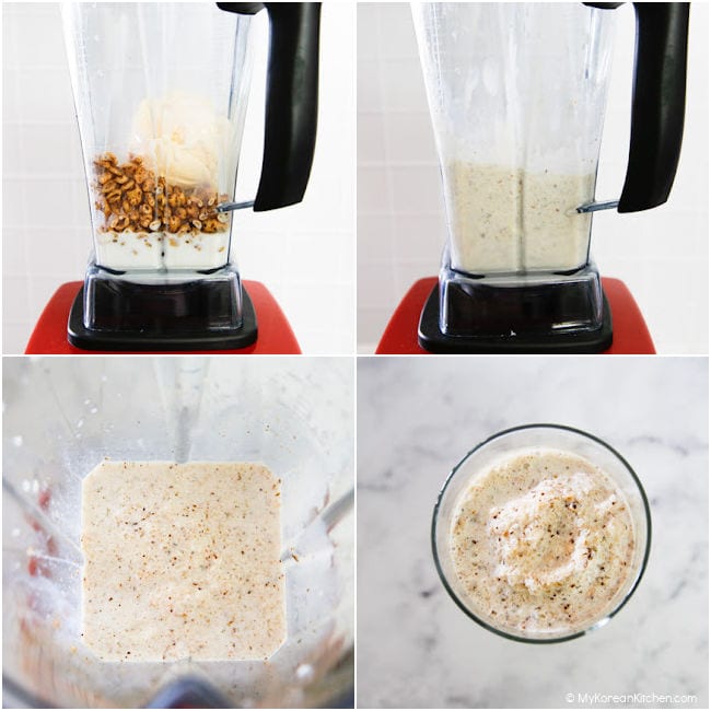 Blending Jolly Pong, milk, ice cream, and ice cubes in a Vitamix