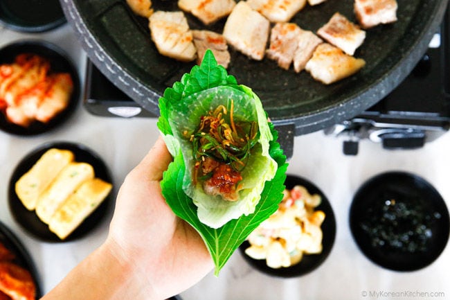 Holding a BBQ lettuce wrap with one hand