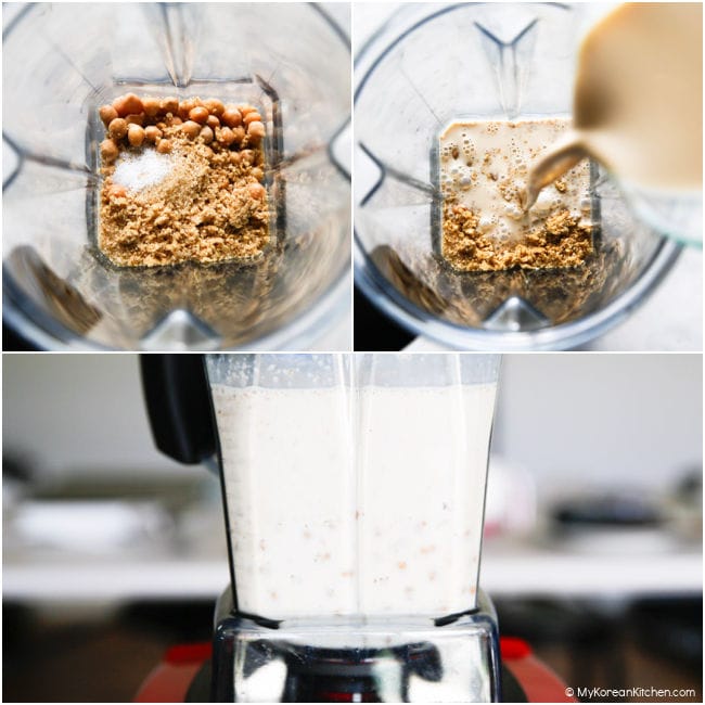 Making soy milk soup in a blender.