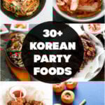 A collage image of 6 Korean dishes that represent 25 Korean party foods.