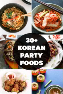 A collage image of 6 Korean dishes that represent 25 Korean party foods.