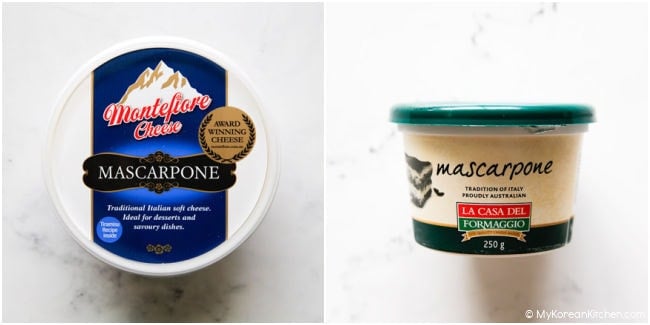 Two mascarpone cheese brands available in Australia.