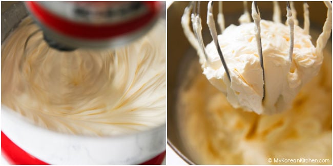 Making stabilized whipped cream in a KitchenAid mixer.