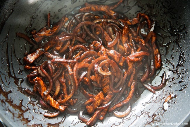 Jajang sauce base cooked in a wok