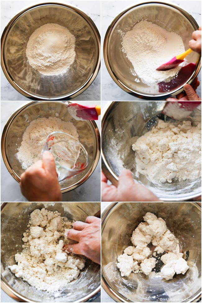 Making sweet rice flour dough for injeolmi Korean rice cake