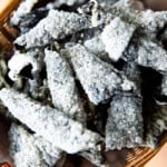 Close up of Korean seaweed chips in a small basket