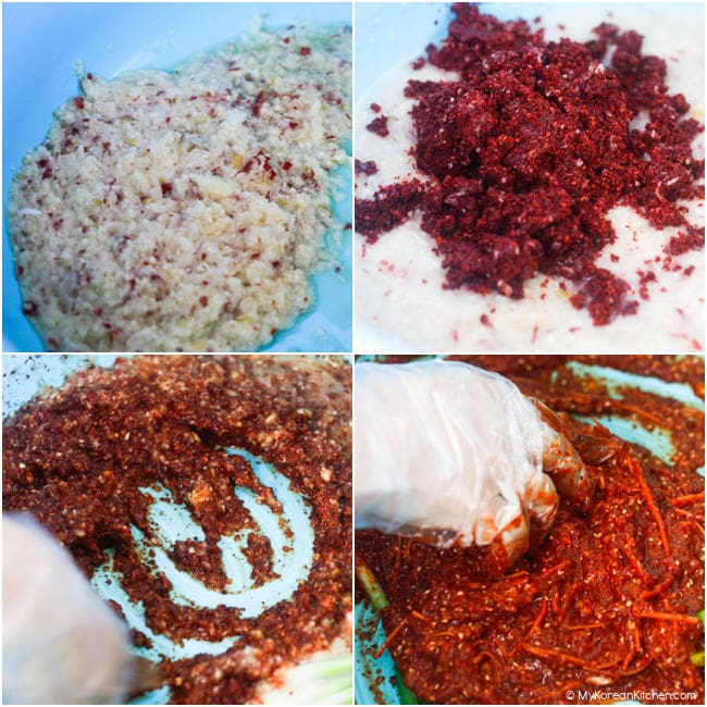 collage showing how to make pa kimchi seasoning