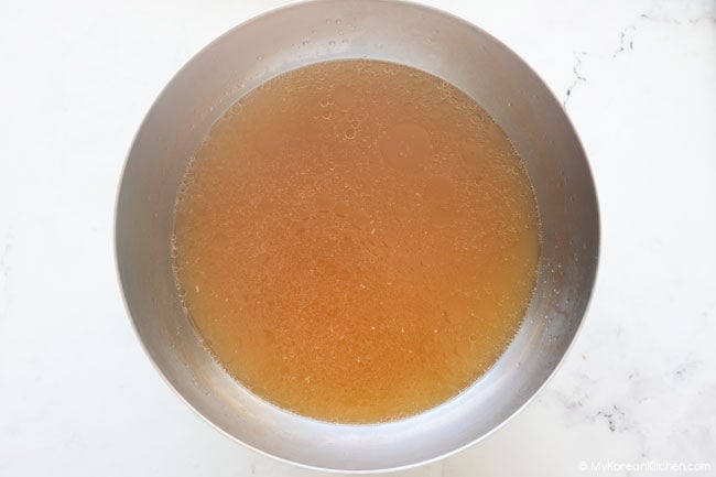 Prepared chicken broth in a bowl